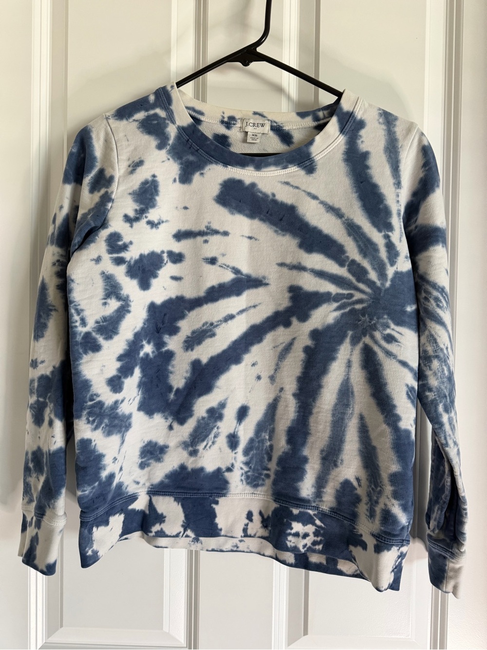 J. Crew White and Blue Tie-Dye Crewneck Sweatshirt